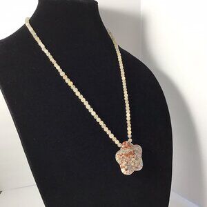 Jasper Cream Colored Beaded Necklace And Pendant 24"